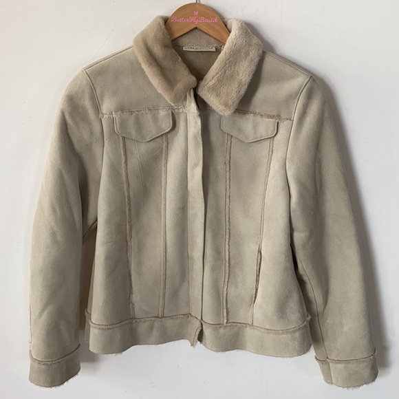 Lord & Taylor Faux Suede Shearling Jacket, Sz PM - Picture 5 of 13